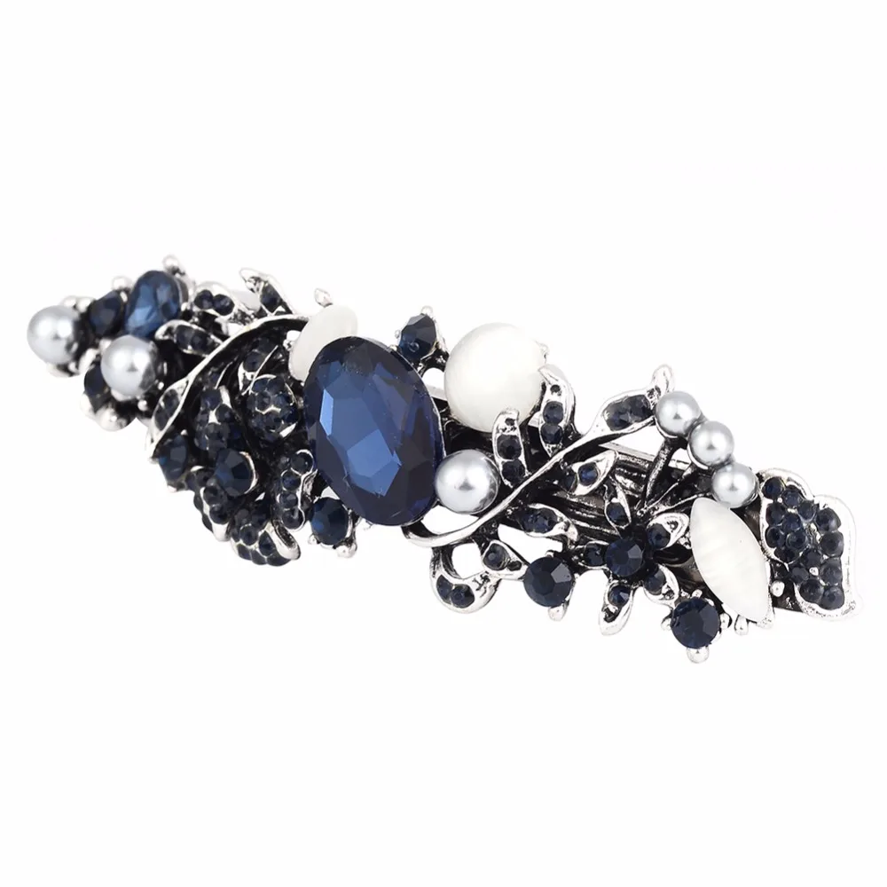 EASYA Three Styles Blue Rhinestone Antique Barrettes Headwear Jewelry Fashion Flower Leaves Hair Clips Hairpin