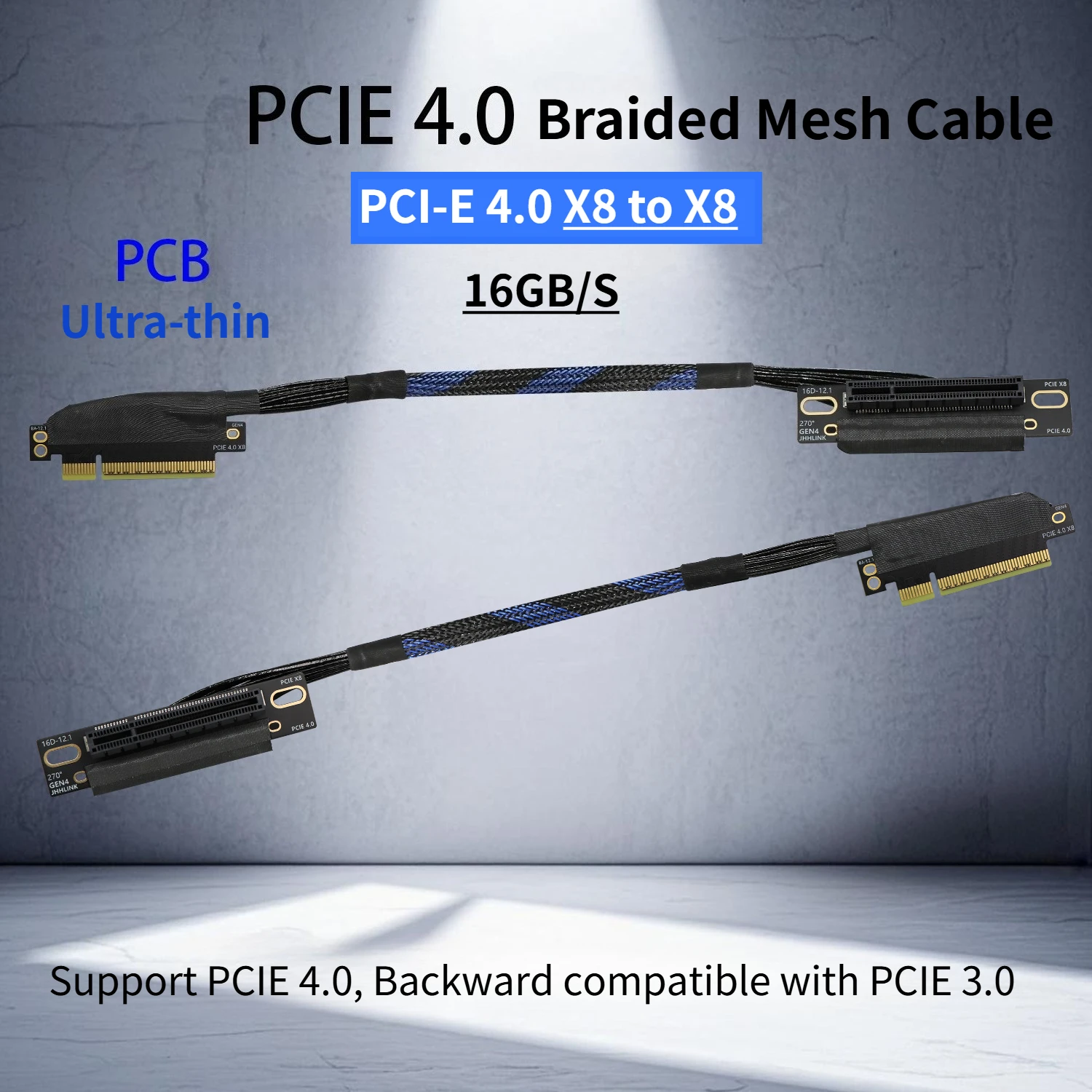 270 Degree PCB Ultra-thin PCI-E 4.0 X8 Graphics Card Video GPU Left / Right Angled Gen4 8X Riser Cable AI Server Upright Chassis