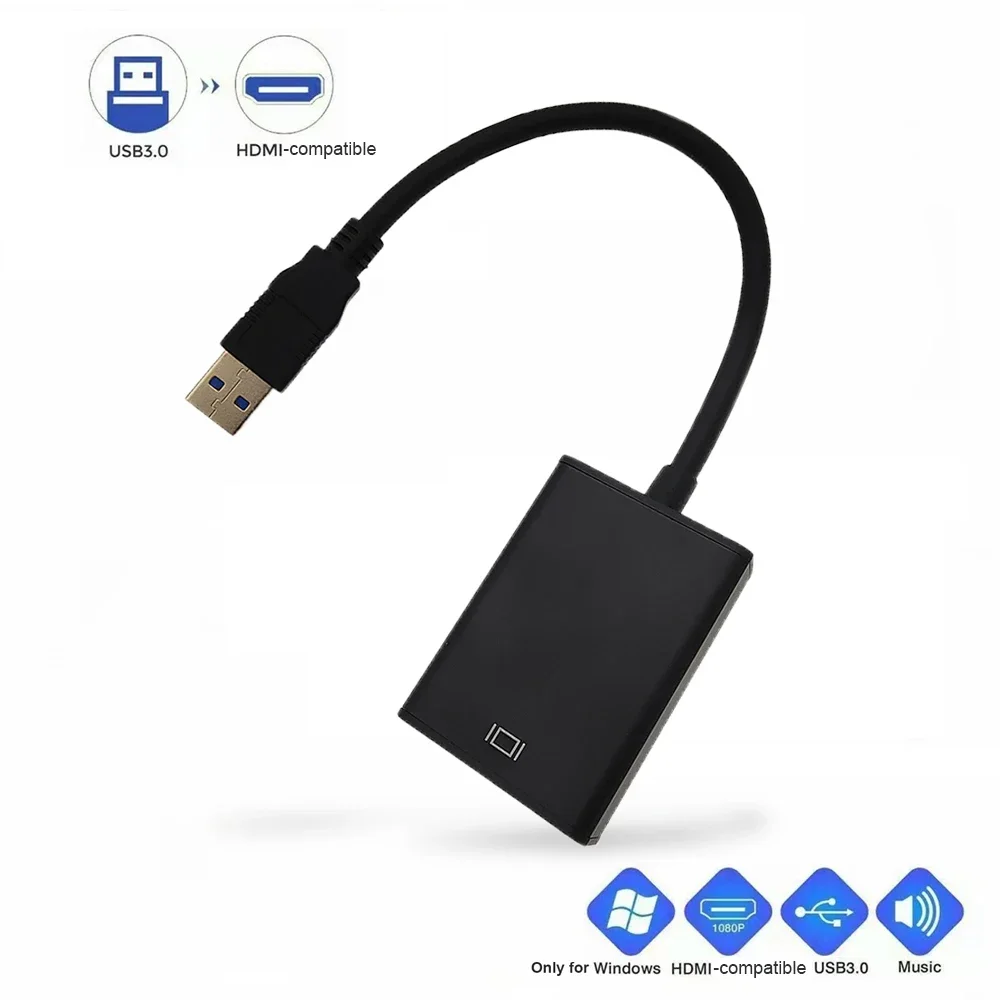 Bild 6: USB 3.0 zu HDMI-kompatibler Konverter 1080P USB A Stecker auf HDMI-kompatible Buchse Externes Grafikkarten-Adapterkabel