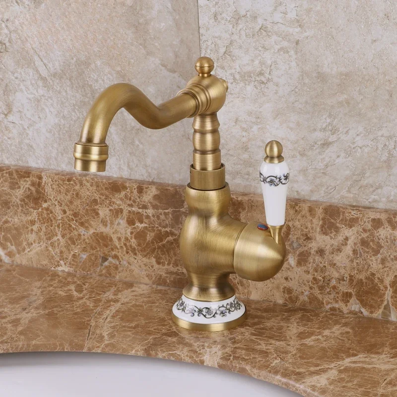 Bathroom Sink Faucet Antique Bronze Vessel Basin Faucet Water Tap Single Handle Cold and Hot Water FA9100