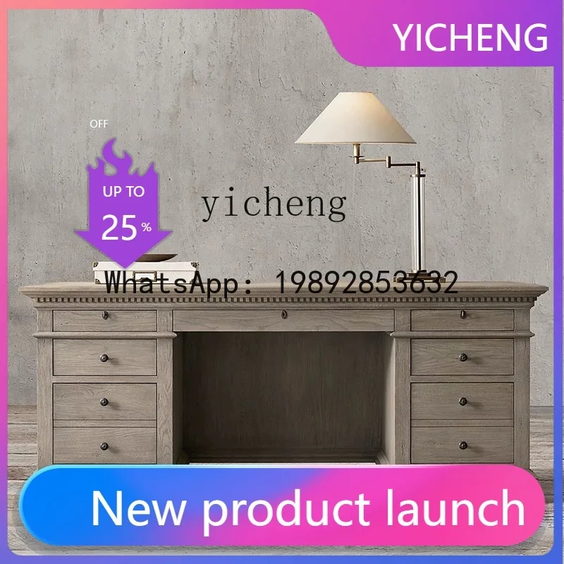 Retro Distressed Oak Desk Simple Desk Solid Wood Computer Desk