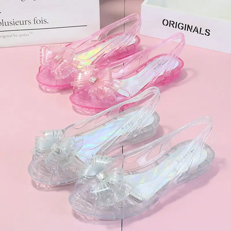 Footwear with Medium Heels Summer 2024 Bow Sandals for Women Beach Ladies Shoes Jelly Plastic Pvc Trend Anti Slip Hot Shoe Korea