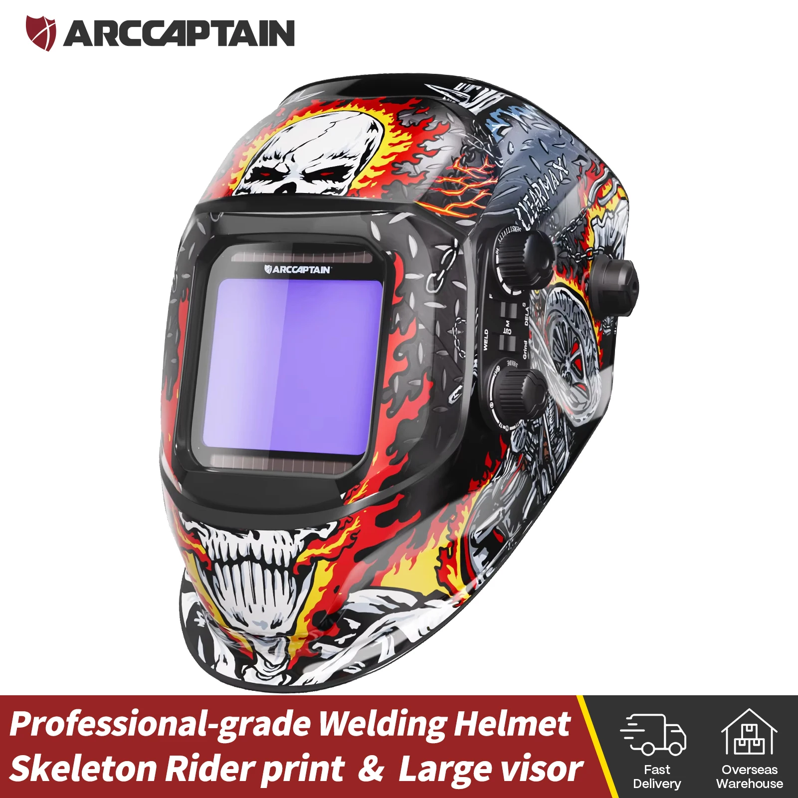 Casque de soudage ARCCAPTAIN à obscurcissement automatique, masque de soudage avec 4 capteurs 1/25000s pour machine à souder TIG MIG ARC, grande vue, couleurs réelles