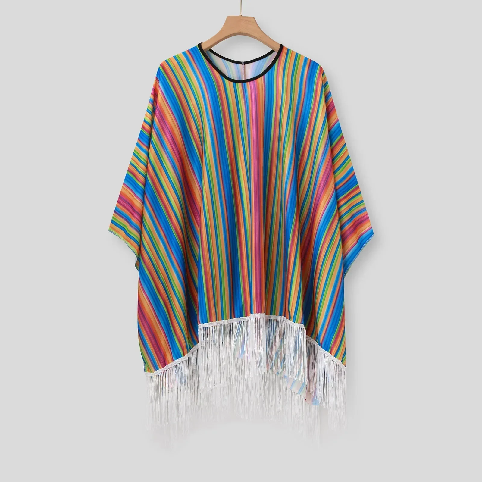 ذكر احتفالي المكسيكي كيب الرأس العرقية طباعة مخطط هامش المعطف زي أعلى رجل الملابس