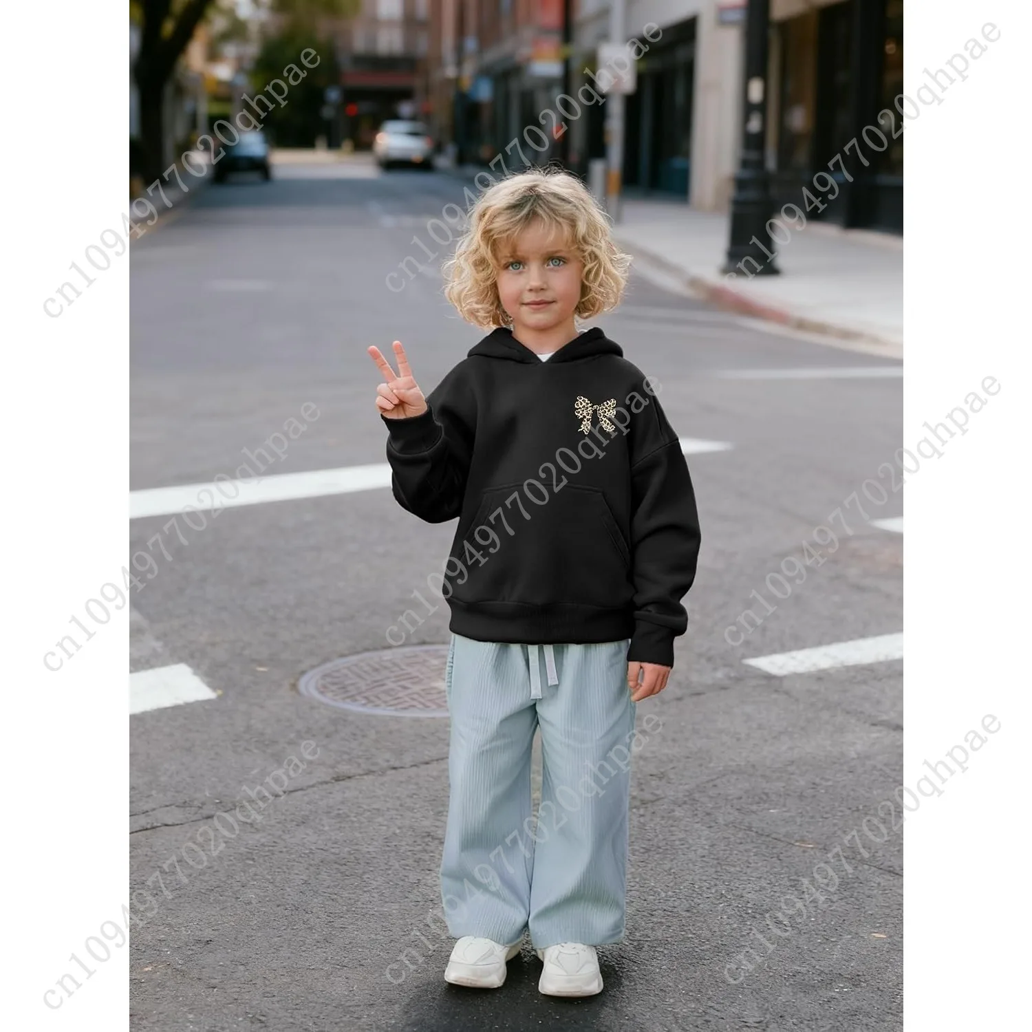 Girl's Bow Leopard Hoodies Cheetah Graphic Long Sleeve Pullover Tops Preppy Cute Sweatshirts Hoodies