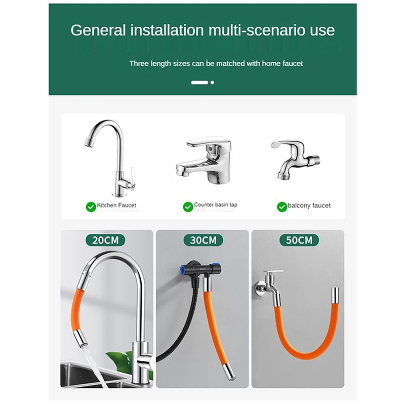 20/30/50CM Faucet Extension Hose 360° Rotation Universal Bathroom Kitchen Tap Bubbler Extender Tube Anti-Splash Water Pipe 1pcs