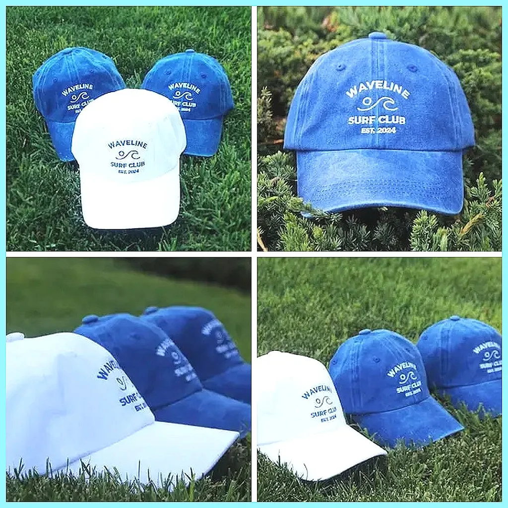 

Wholesale price custom name factory sale Custom Soccer Shirt Trendy Embroidered Waveline Surf Club Dad Cap, Custom Logo Baseball Hat for Bachelorette Sorority Party Events France Spain Argentina England Brazil Morocco Belgium Germany Colombia Senegal
