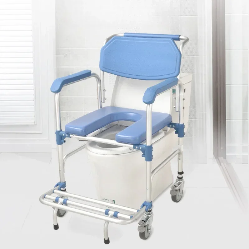 Elderly Pregnant Woman Bathroom Stool Four-wheel Brake Shower Chair Multifunctional Shower Stool Comfortable Backrest Bath Seat