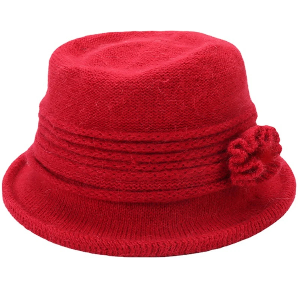 Women Autumn Winter 2021 New Style Knitted Wool Warm Hats Female Vintage Elegant Flower Solid Color Cap Ladies Classic Hat HT045