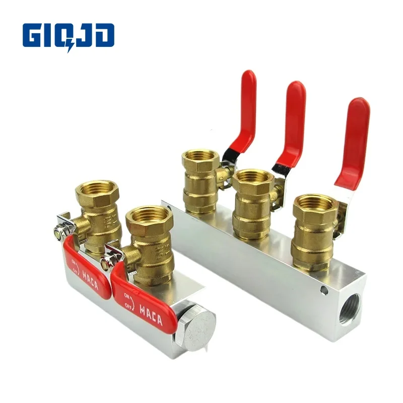 

With Brass Ball Valves 1/2" BSP Female 27x36mm 2-10 Ways 4-12 Ports Solid Aluminum Pneumatic Manifold Air Distribution Block