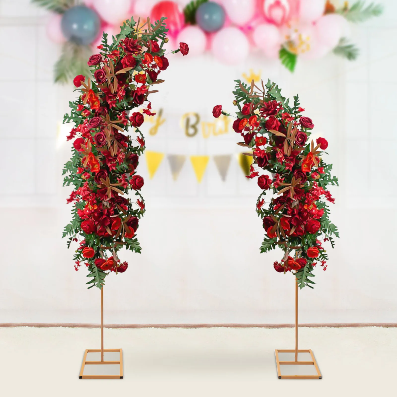 Wedding Arch Rack Set of 2 Flower Decor Frame Stand Gold Metal Party Backdrop