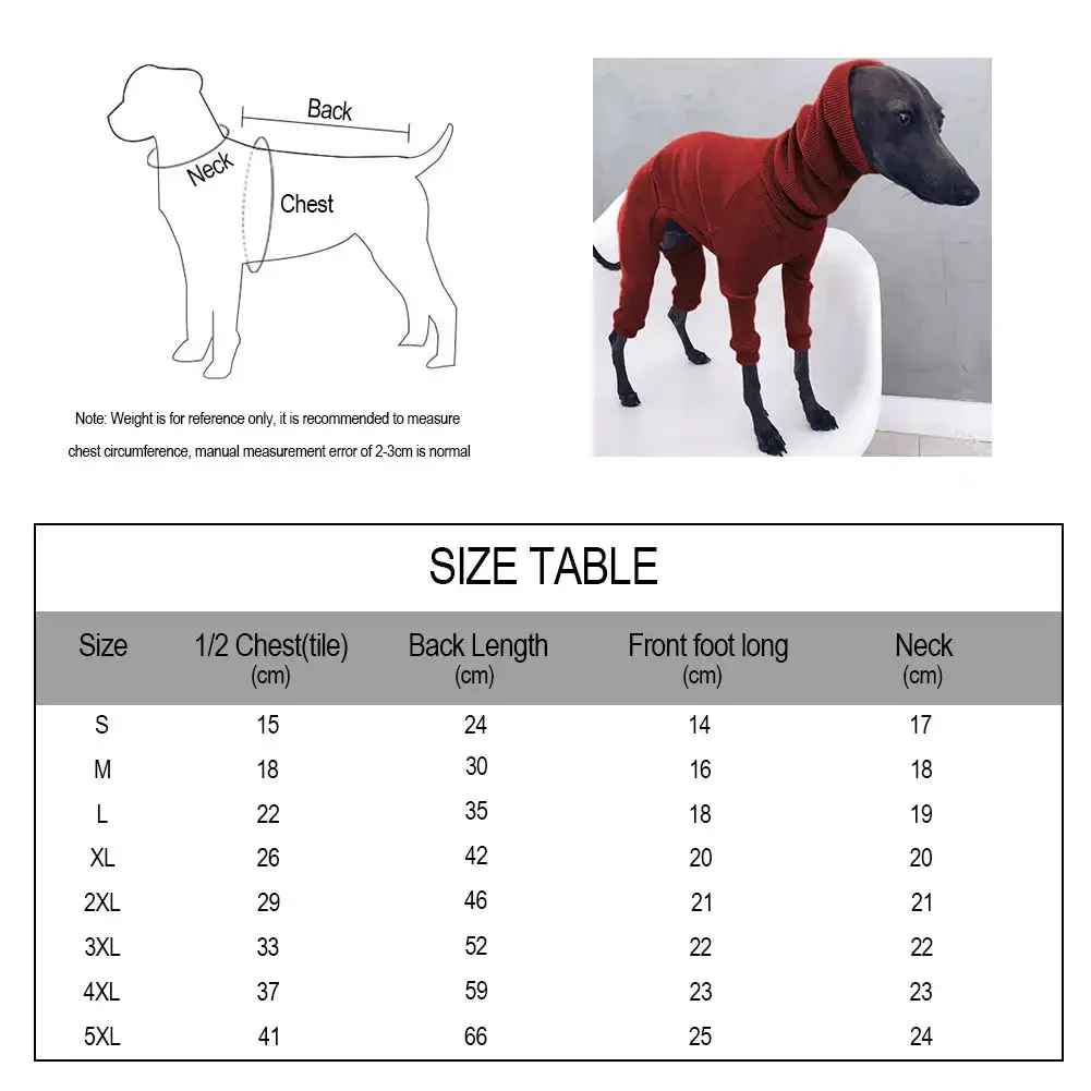 휘펫용 터틀넥 반려동물 스웨터, 이탈리아 그레이하운드, 겨울 풀오버, 대형견용 점프수트, 패션 4 다리 리브 개 의류