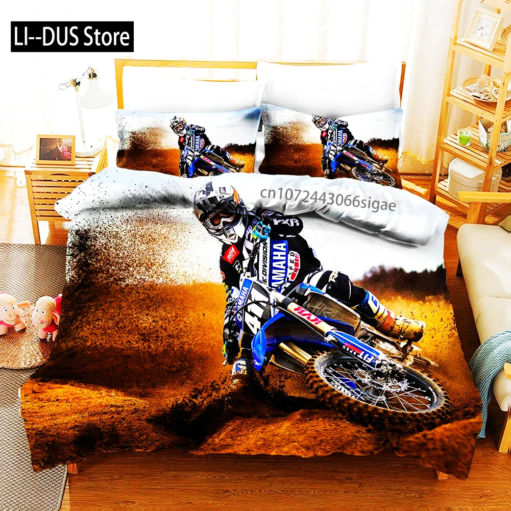 

Motorcycle Bedding Set 3D Print Cars Duvet Cover With Pillowcase Motocross Bedspread Boys Bed Set King Size Home Textiles