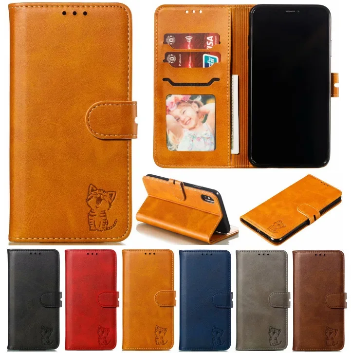 Happy Cat Leather Case Flip Wallet Anti-fal phone case for Samsung Galaxy A30S A50S A60 M40 A70 A70S A750 A7 A750F 2018 A80 A90