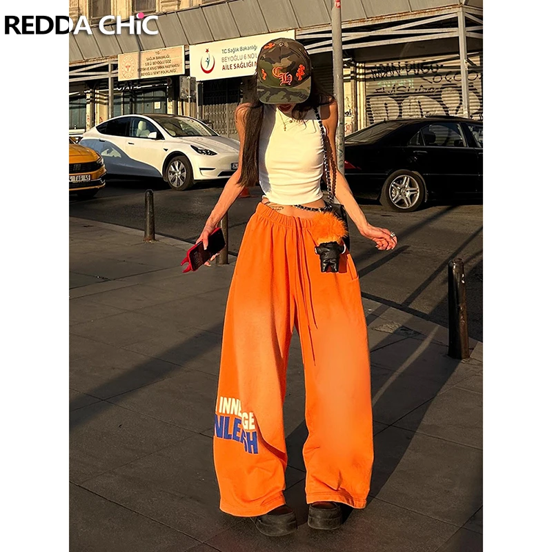 

ReddaChic Women's Baggy Sweatpants Pockets Elastic Waist Straight Wide Leg Lounge Trousers Back To School Spring Autumn Bottoms