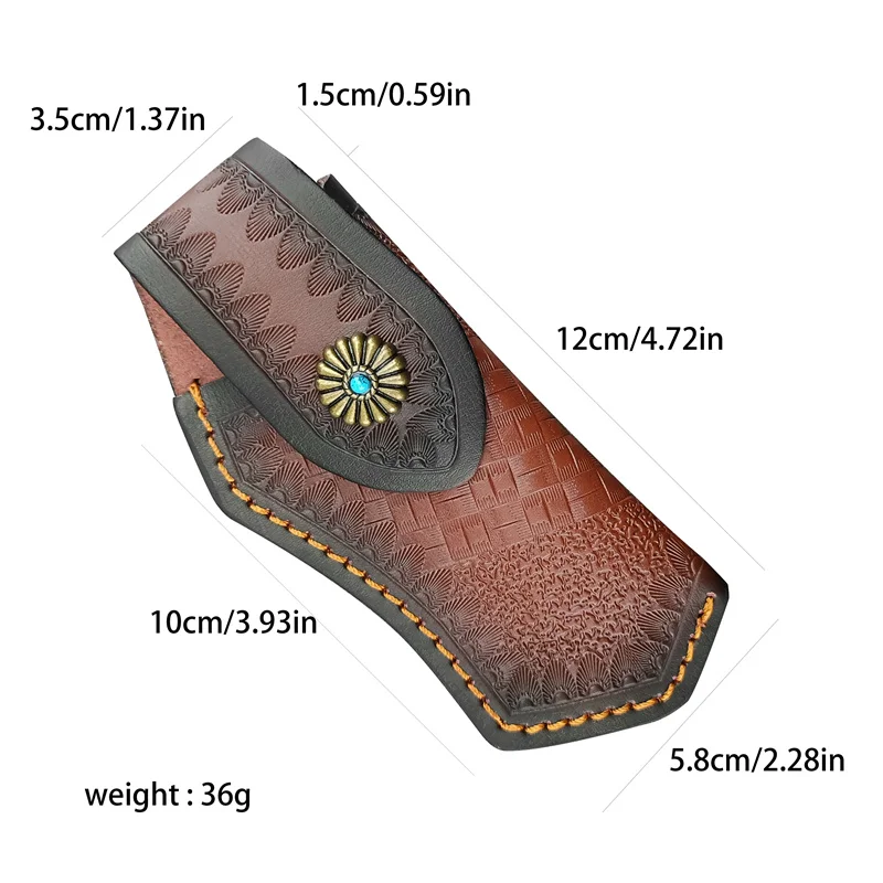 Folding Knife Knife Premium Leather Knife Cover Outdoor Carved Storage Pocket Sheath （Knife Not Included）