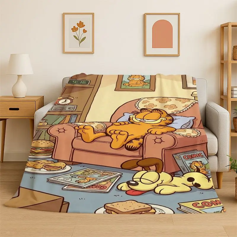 Kawaii G-Garfield Cartoon Cat Flannel Blanket,Ultra Soft Warm Plush Throw for Home Bedroom Bed Sofa Cover Office Picnic Gift Kid