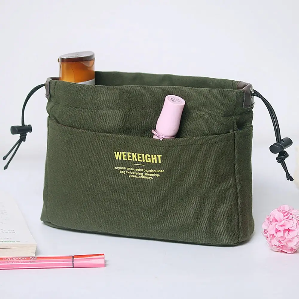 Tas Penyimpanan Serbaguna Kanvas Multi-Kantong Wadah Perlengkapan Mandi Tas Tangan Sisipan Kantong Penyimpanan Multifungsi Kantong Makeup