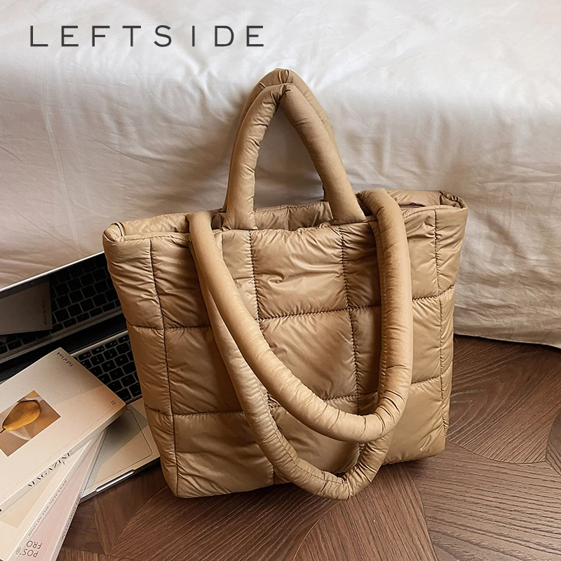 

LEFTSIDE Women's Puffy Quilted Shoulder Bag Large Capacity Down-like Tote for Everyday Use Short Handle Winter Fashion Handbag