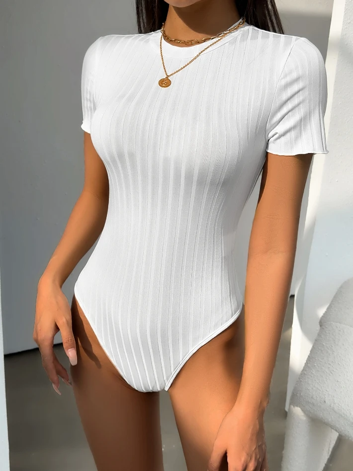 Women's Casual Short Sleeve Bodysuit Female Daily Clothing Temperament Commuting Women Street Trendy Skinny High Waist Bodysuits