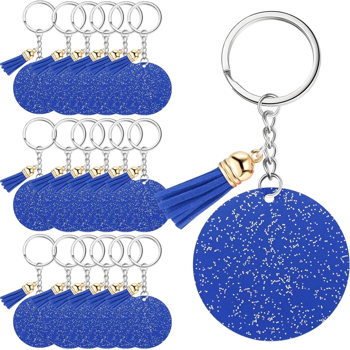 Acrylic Keychain Blank with Key Ring 1.97 Inch Glitter Acrylic Blank DIY Keychain Tassel Blue