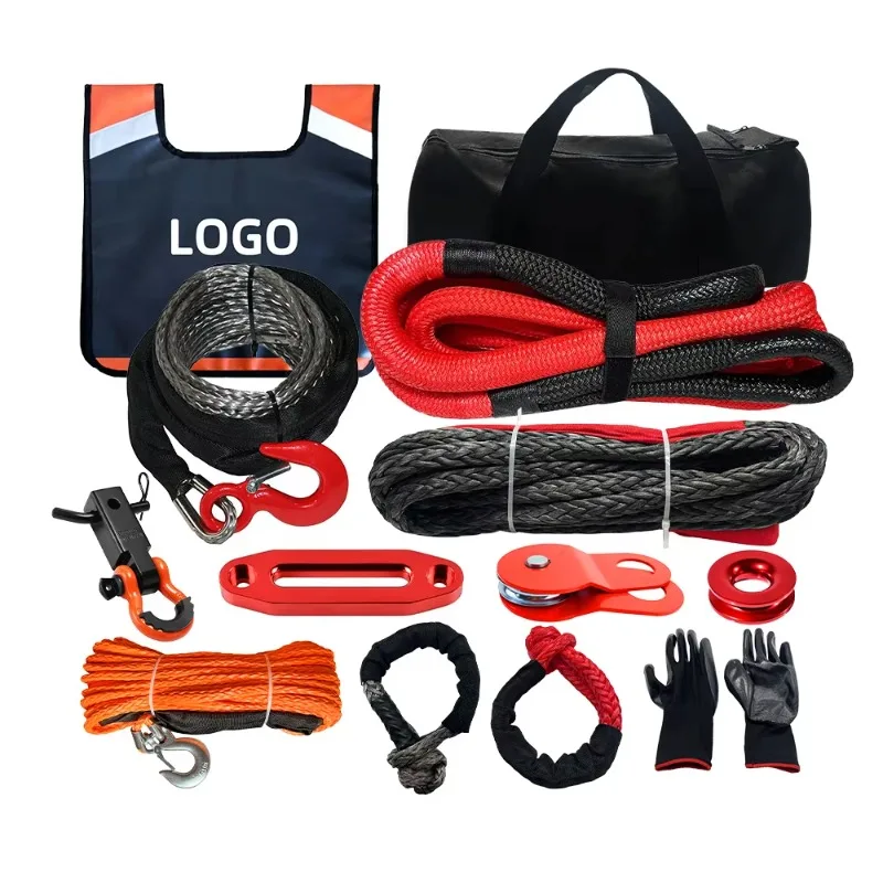 4X4 Off-Road Accessories Traction Belt Traction Rope Braided Power Recovery Kit with Synthetic Soft Hook and Loop Winch Rope