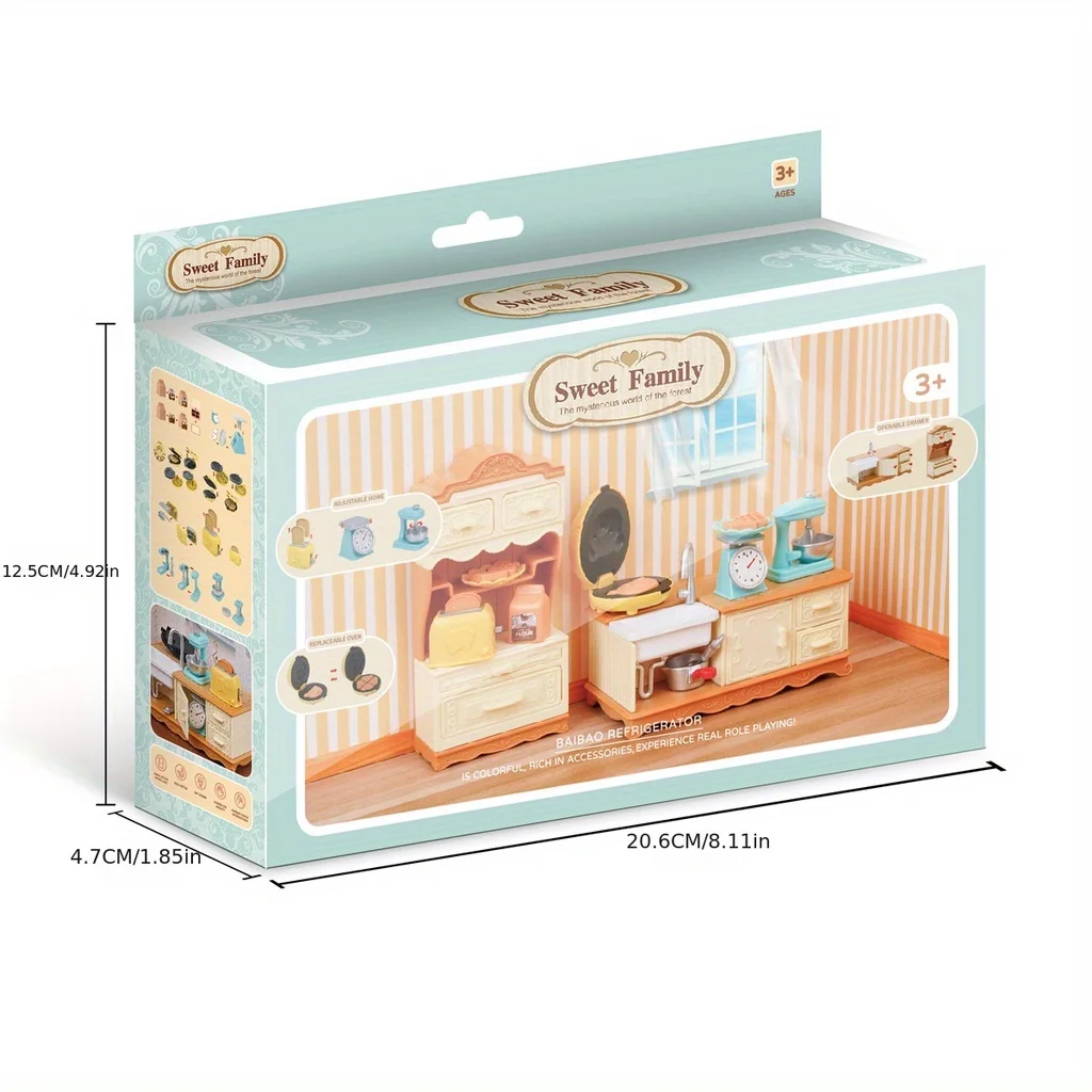 Floresta animal família casa de bonecas móveis mini geladeira brinquedos simulação comida brinquedos das crianças casa de bonecas em miniatura cozinha jogar