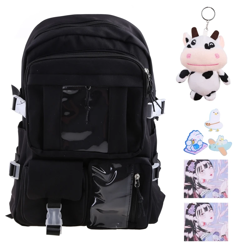 Mochila bonita para estudiantes, bolso escolar japonés Harajuku con múltiples bolsillos y colgante