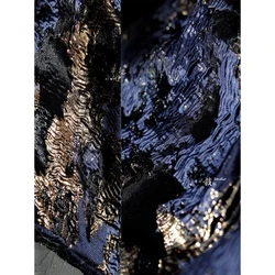 Dark blue gold glitter contrast double-sided jacquard fabric retro designer fabric