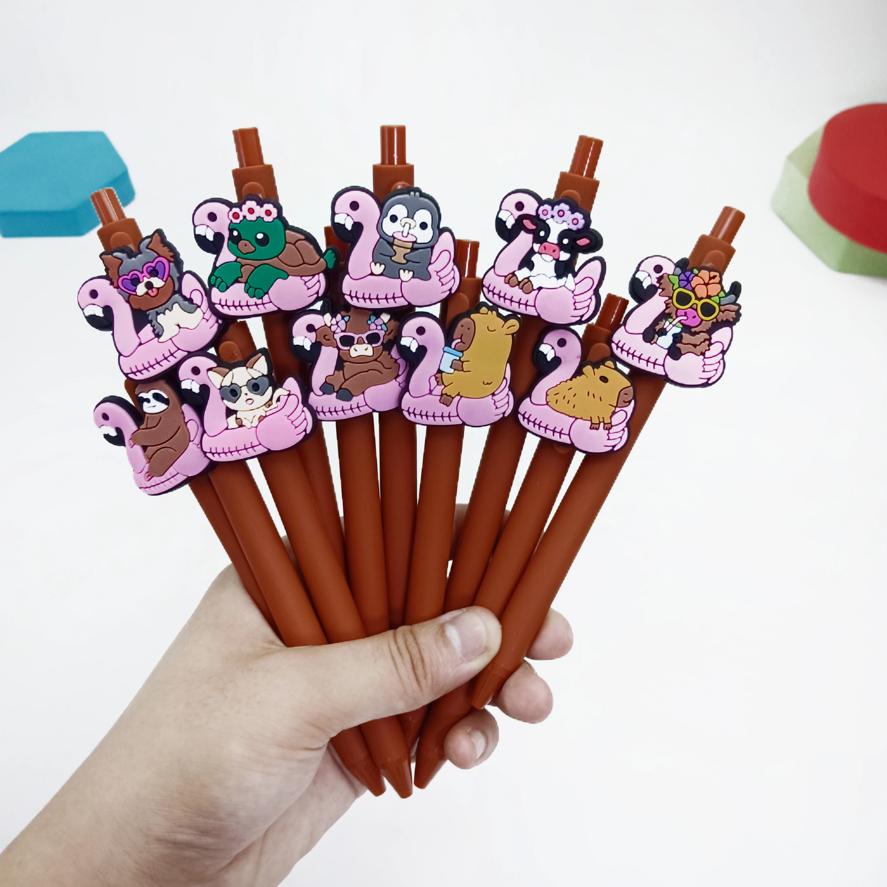 

10PCS Flamingo Animal Series Gender-neutral Pen, Creative Summer Gift Pen, Orange Push Pen