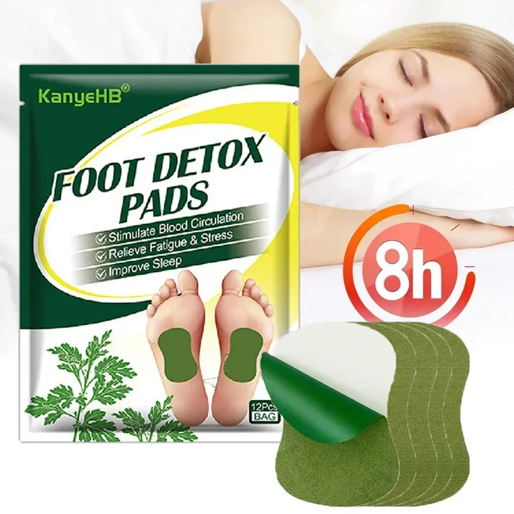 Natural Herbal Wormwood Artemisia Argyi Detox Foot Care Patche Pad 12pcs Weight Loss Relieve Stress Relaxation Deep Cleansing