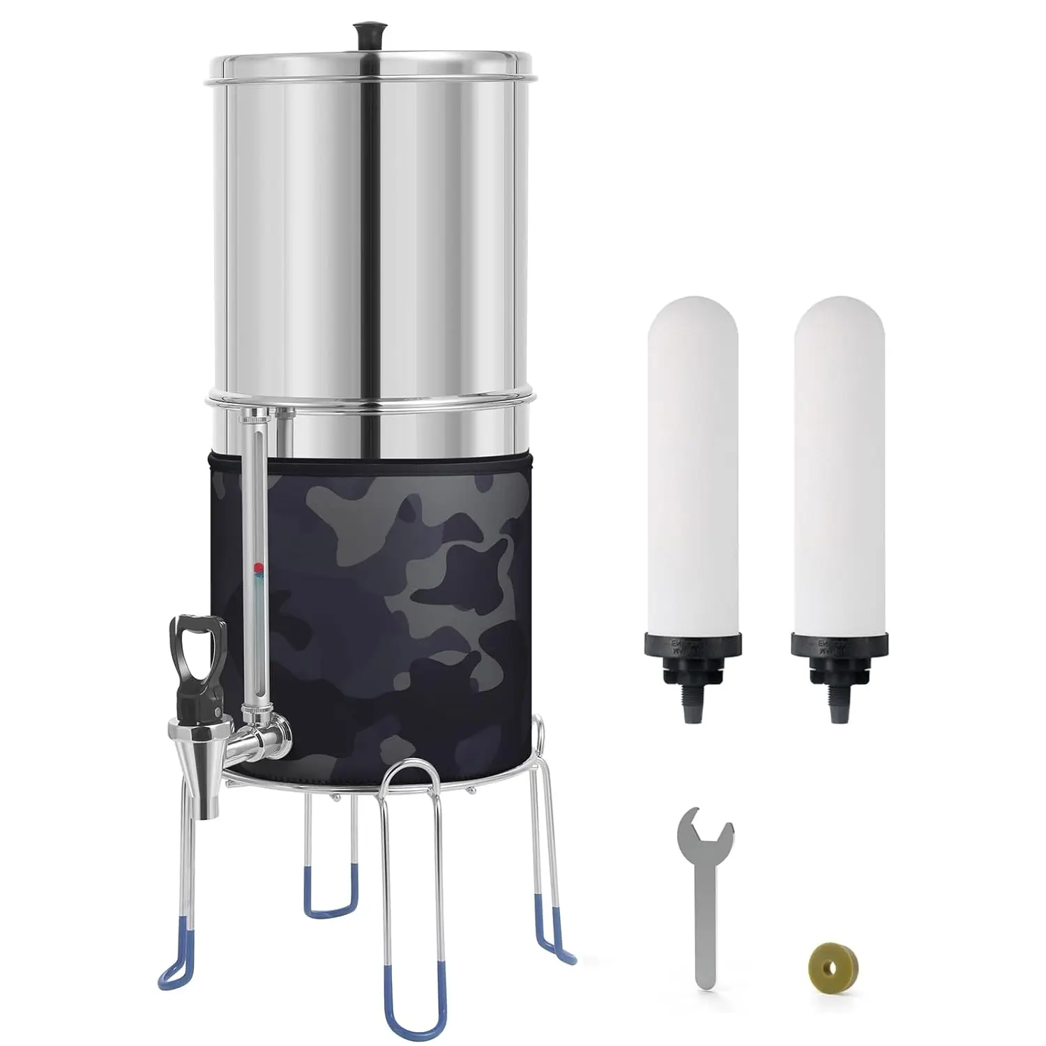 

Gravity Water Filter System, 304 Stainless Steel System with 2 Ceramic Filters, Water View Spigot and Stand