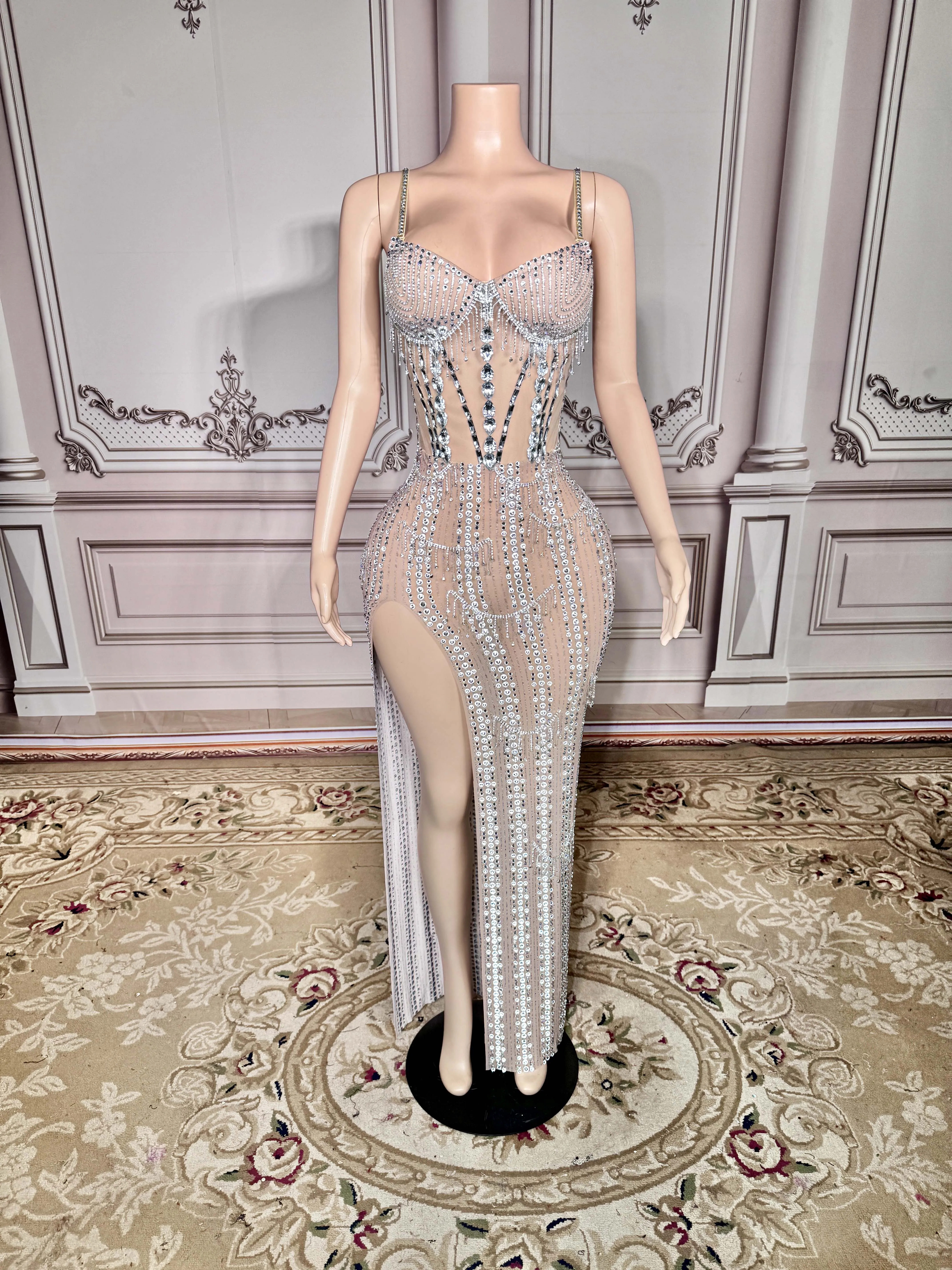 

ZD Women's Sparkly Rhinestone Bodycon Sequins Evening Gown Classic Ball Dress for Birthday Dinner Party Luxury Dress Huijingpian