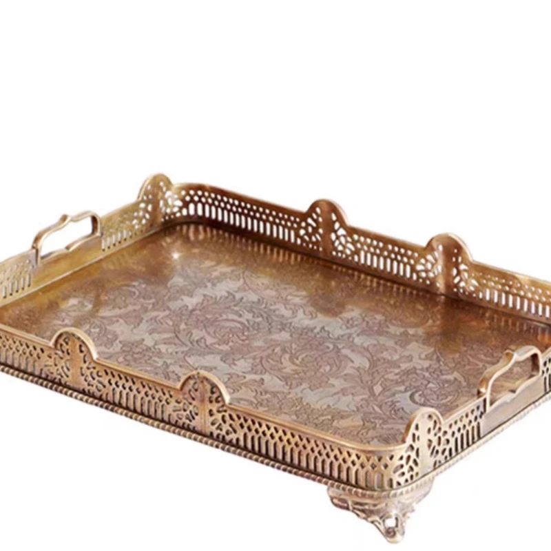 American luxury retro old brass tray home soft decoration creative decoration storage fruit plate ornament