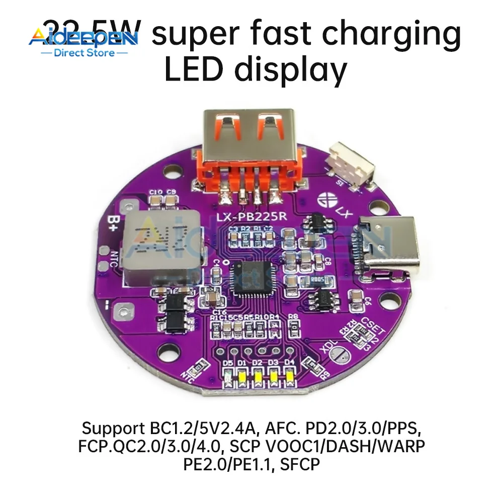 22.5W 보조베터리 양방향 고속 충전 모바일 전원 모듈 회로 기판(디지털/라이트 Type-C USB 지원 PD/QC3.0 2.0 포함)