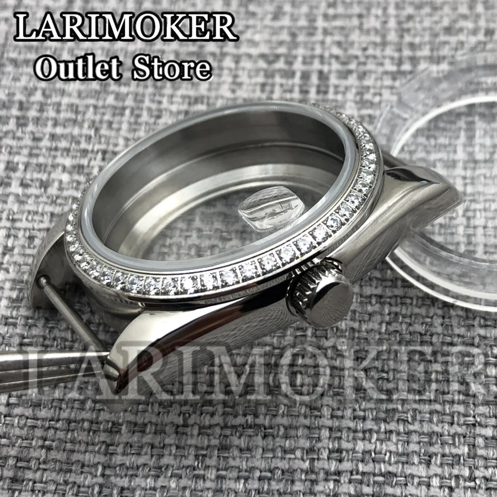 Larimoker 36/39mm caixa de relógio com borda de diamante prata rosa ouro ajuste nh3505 acessórios de relógio de aço inoxidável