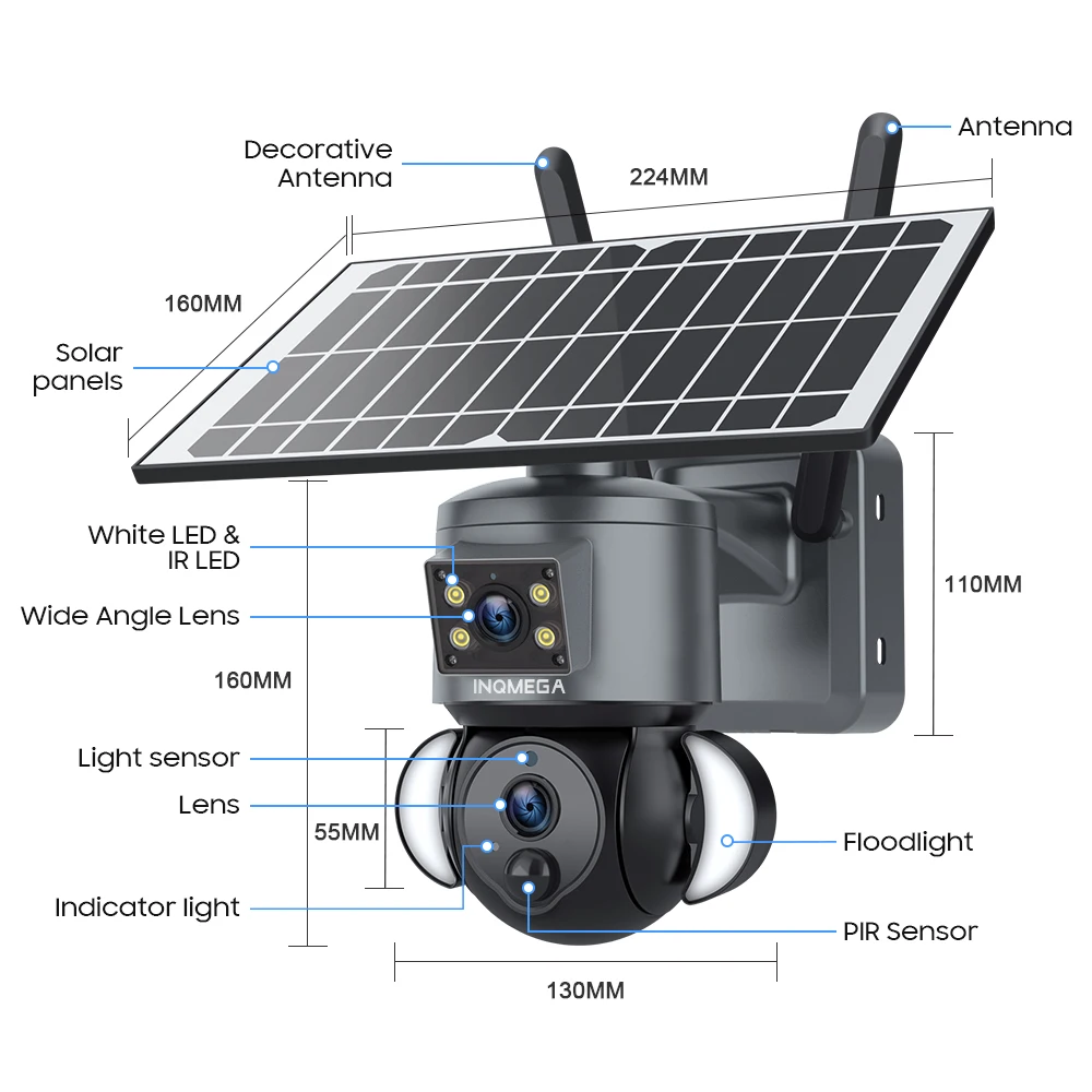 Imagem -06 - Inqmega-câmera de Segurança do Painel Solar Lente Dupla Pir Cctv 4g Sim Zoom 12x Wifi 6w 6mp