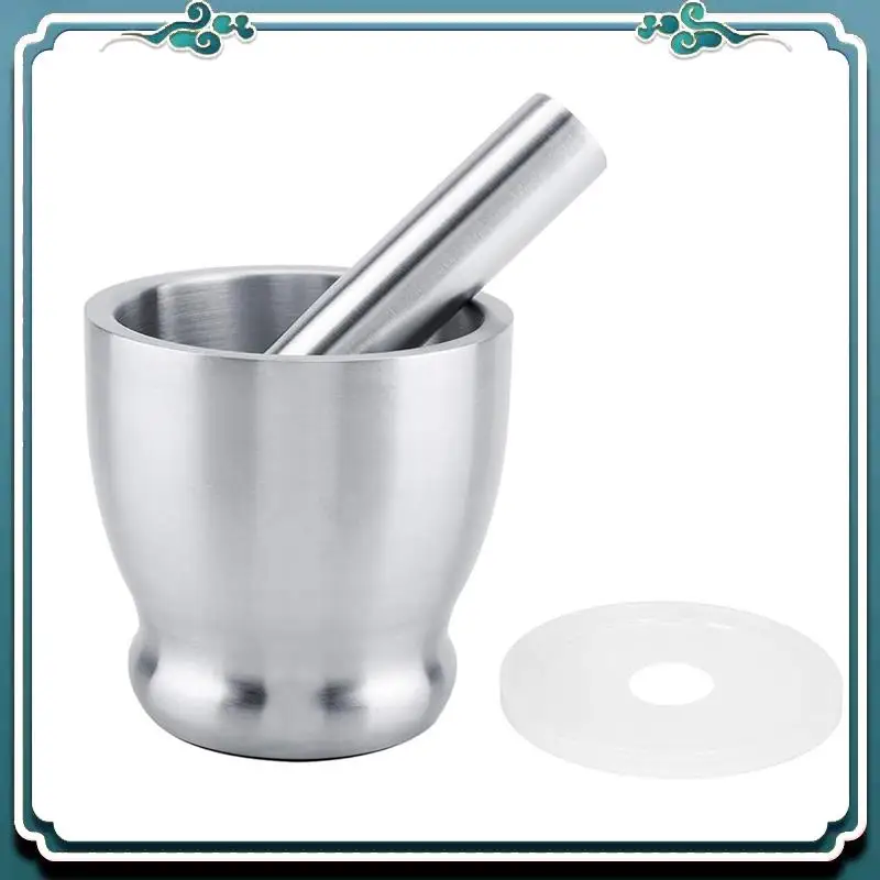 A67K-Stainless Steel Large Mortar And Pestle Spice Pill Crusher Set With Protective Lid For Kitchen Or Grinding Herbs