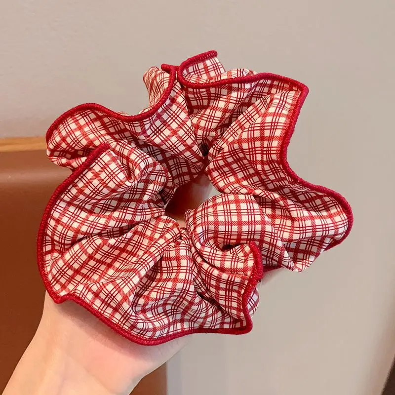 

Bow polka dot large intestine hair ring for women plaid hair ring high elastic rubber band hair accessories