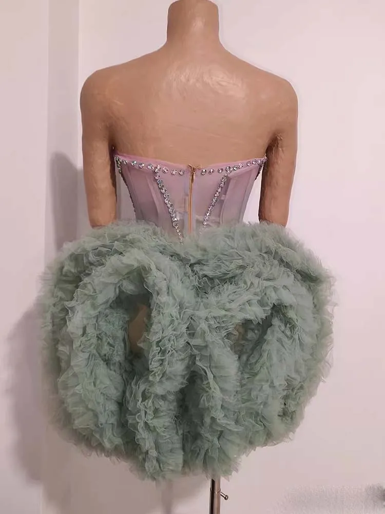 Abito gonfio sfumato colorato senza spalline sexy con stampa a caldo di alta qualità 2026 Nuovo abbigliamento da donna personalizzato alla moda