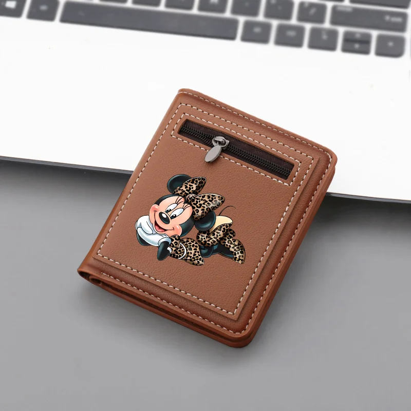 Disney Mickey Mouse Short Wallet New Pattern Minnie Mouse Leather Coin Purse Women Mini Card Driver License Holder Clutch Wallet