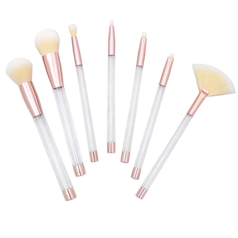 

7Pcs Cosmetics Brush Set Transparent Handle Design Fine Fiber Bristles Natural Finish for Flawless Makeup Application Every Day