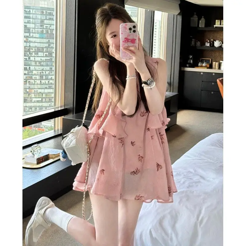 Vestido sin tirantes con estampado floral dulce y picante Vestido de verano femenino y elegante