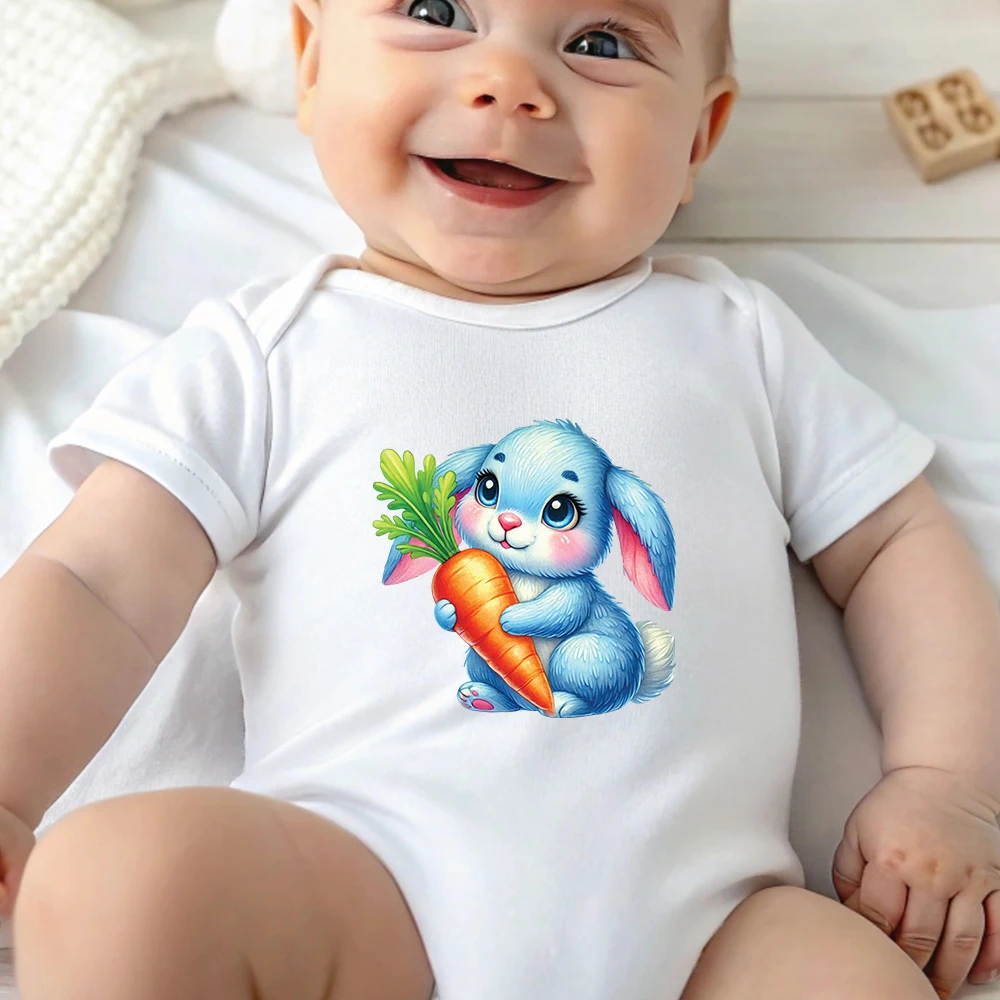 

Комбинезон из чистого хлопка с принтом «Синий кролик» к первому Пасхальному празднику для малышей, удобный хлопковый комбинезон для новорожденных от 0 до 12 месяцев