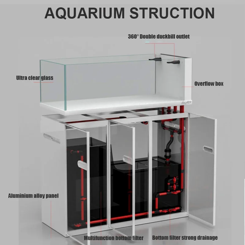 Big LED Fishing Coral Reef Tank Marine Salt Fiber Glass Aquarium with Terrarium Light Decorative Accessories for Fishkeepers