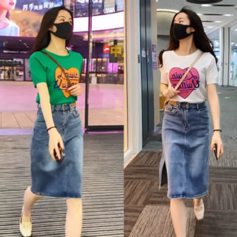 

Fashion Jeans Skirts Suits Female Summer Clothes for Women Korean High Waist Denim Skirt Set 2 Piece Sets Womens Outifits Q90