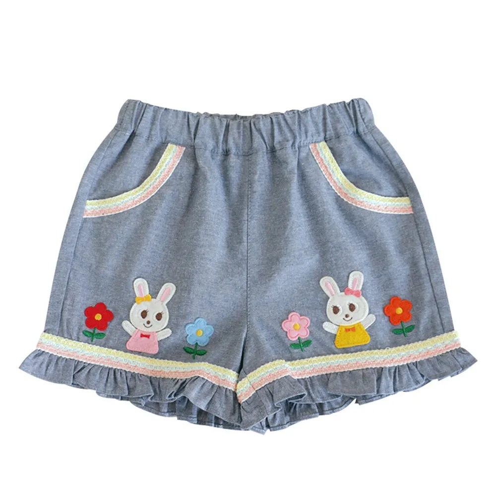 Summer Cute Little Rabbit Flower Embroidered Shorts Children's Pants lovely baby girls clothes cartoon girls pants