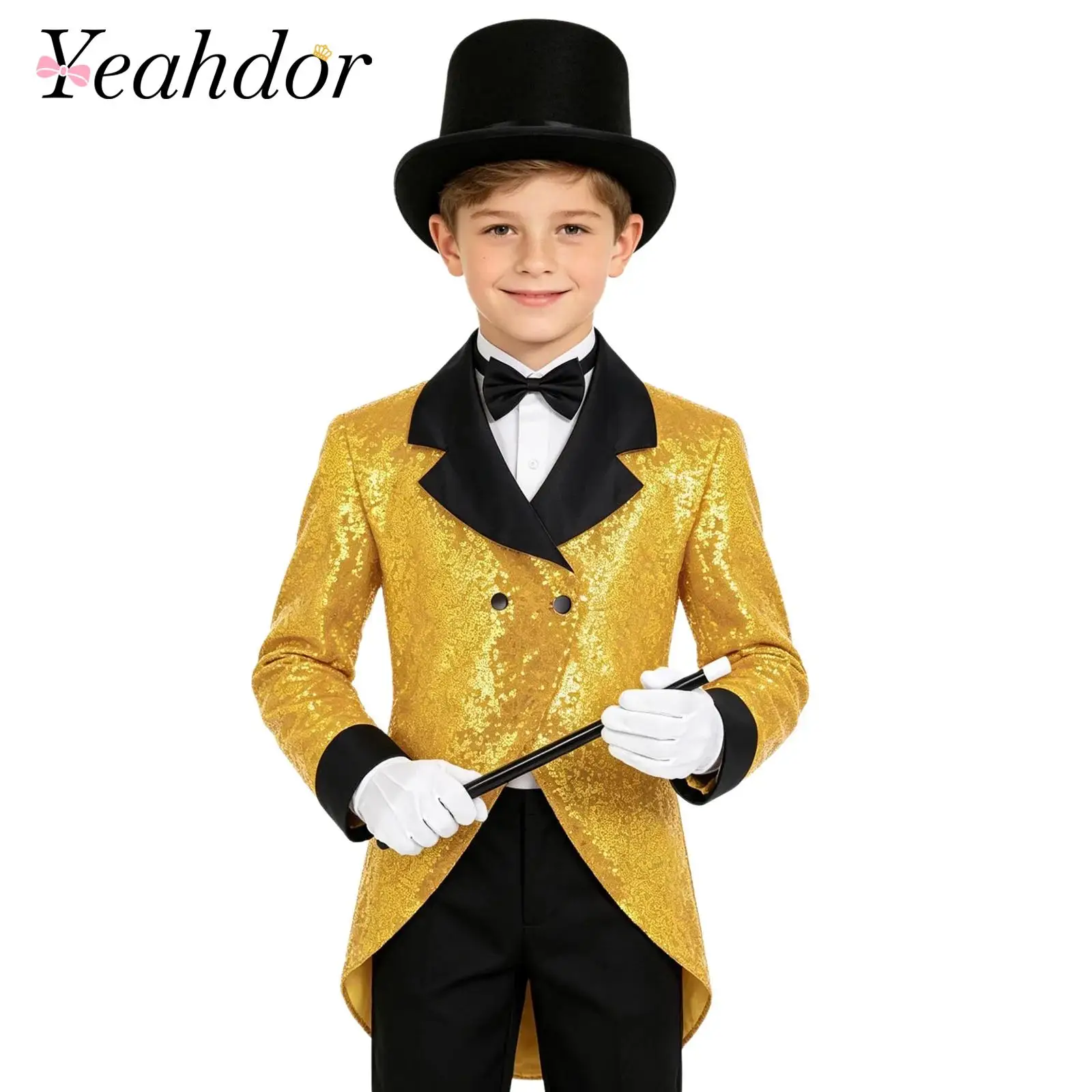 

Kids Boys Sequin Tailcoat Jacket Stage Performance Jazz Dance Outfits Children Circus Magician Costumes Magic Show Prom Suit