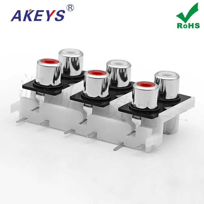 10 pcs One key AV socket RCA seat six-hole PCB welded audio and video socket Lotus seat AV6-8.4-10 width