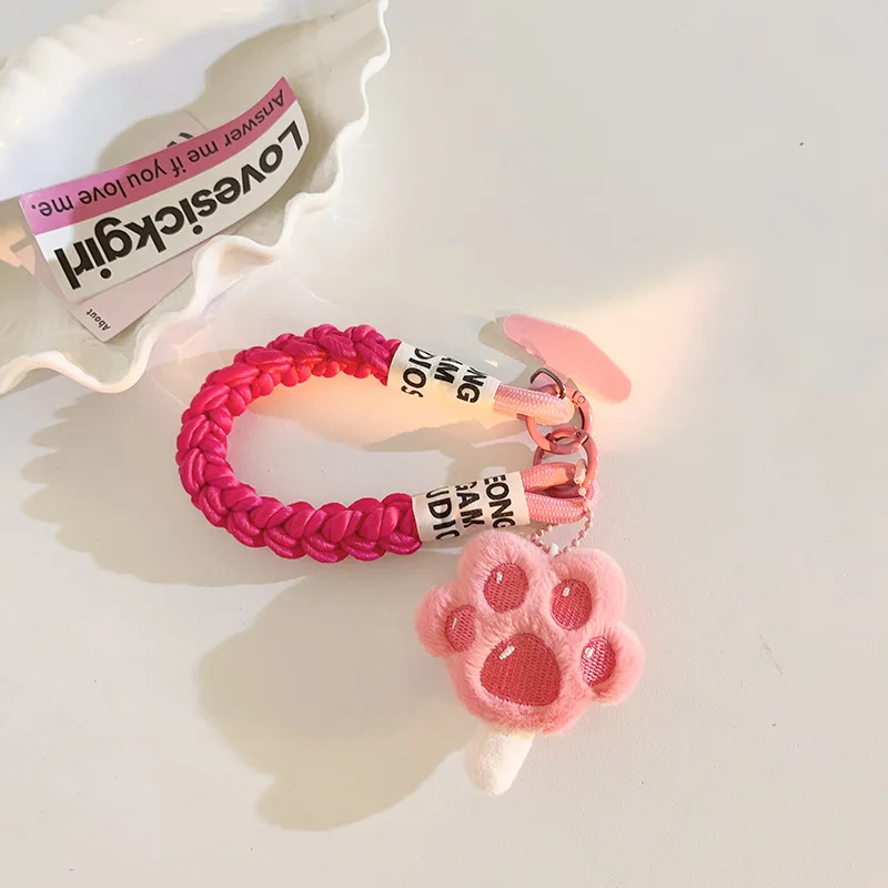 

Kawaii пушистый брелок с лапой котенка, ремешок для телефона, милый мультяшный кот, короткий ремешок для телефона, милый короткий кулон для камеры на запястье